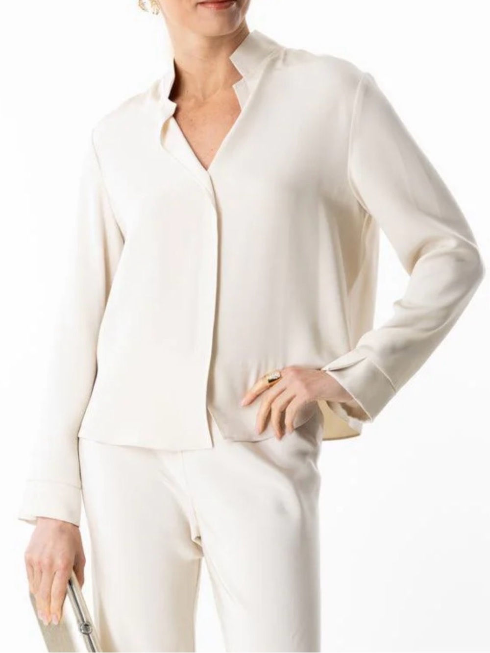 Peter Cohen 100% Silk Cuff Blouse in Cream Medium